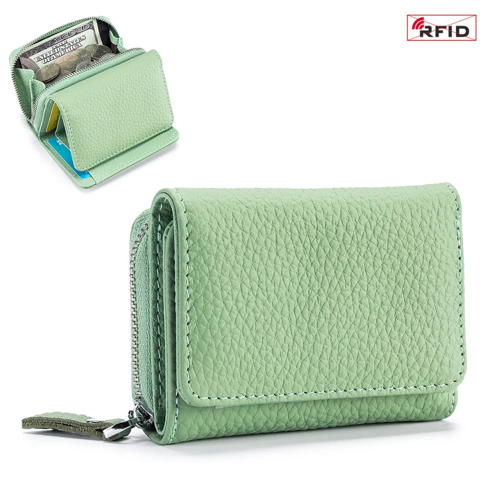 Genuine Leather Women Wallet Small Zipper Coin Wallet Female Short Cow Leather Women Purse RFID Card Money Bag Gift for Women