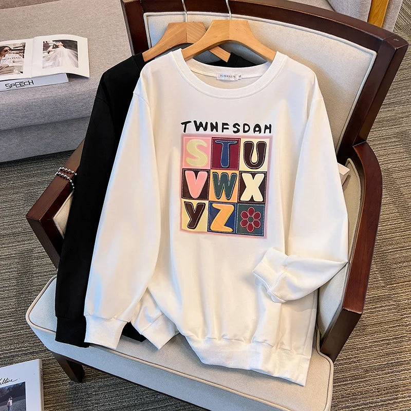 175 kg Plus Größe Damen Büste 170 Frühling Herbst lose Langarm Druck Brief Pullover Sweatshirts 4XL 5XL 6XL 7XL 8XL 9XL.