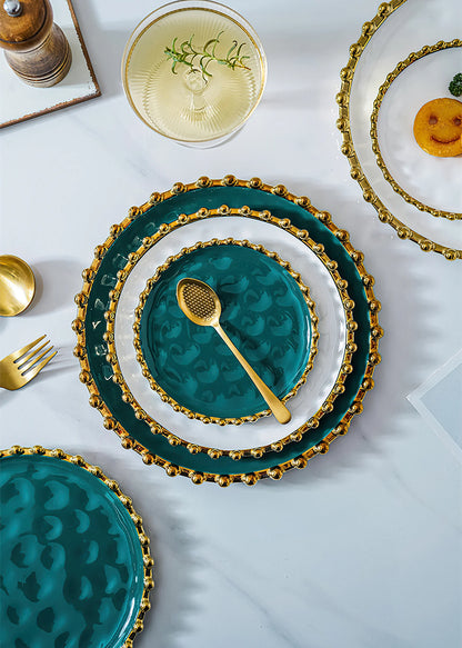 Ceramic Western Dinner Plate Phnom Penh Creative Green Relief Sculpture Steak Dessert Dish Meal Snack Fruit Salad Flat Plate.