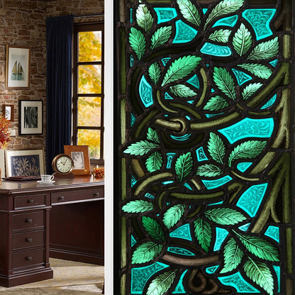 Colorful Retro Flower Bird Window Film PVC Electrostatic Glass Stickers Stained Window Films Static Cling Frosted Glass Film.