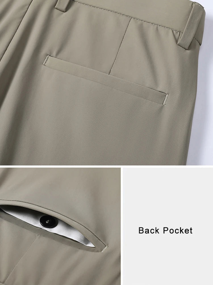 Summer Men's Casual Pants Korean Fashion Light Cool Ice Silk Stretch Golf Pants Slim Fit Suit Pants Male Office Formal Trousers.