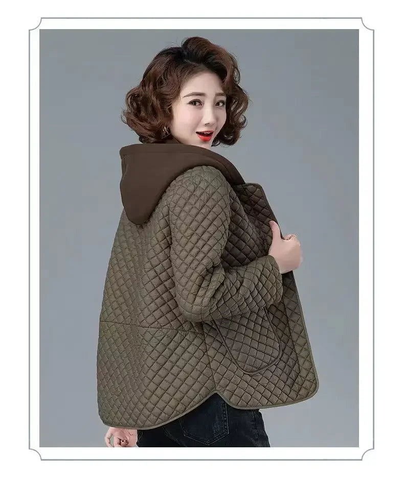 Mode Leichter Baumwolle Gefütterter Mantel Frauen 2025, Neue Herbst Winter Baumwolle Mantel Mit Kapuze Jacke Lose Beiläufige Plaid Parkas Outwear.