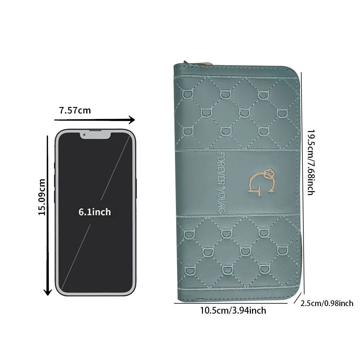 Women's wallet long letter embroidered women's long zipper versatile wallet large capacity mobile wallet.