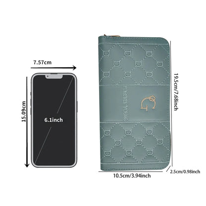 Women's wallet long letter embroidered women's long zipper versatile wallet large capacity mobile wallet.