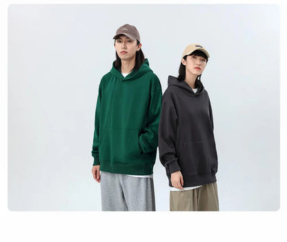 16.9oz 480gsm Heavy Weight Cotton Plus Velvet Hooded Sweater Men Thickened Tight Polar Fleece Pullover Hoodie Women Sweatshirt.