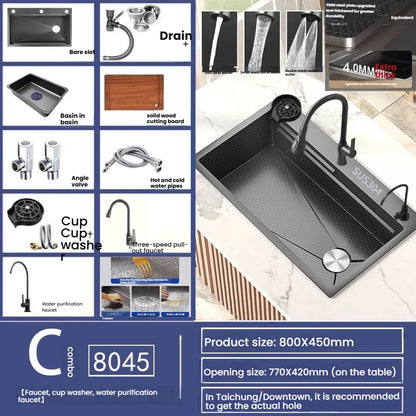 Gray Large Single Slot Stainless Steel Kitchen Sink Multifunctional Wash Dish Basin Nano Honeycomb Embossed Undermount Basin