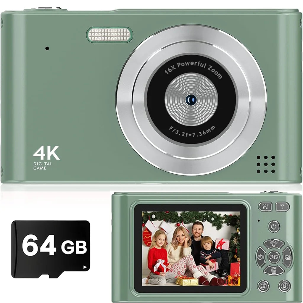 Retro digital camera, CCD camera, multilingual settings, gift for kids, students, 64GB SD card, pink.