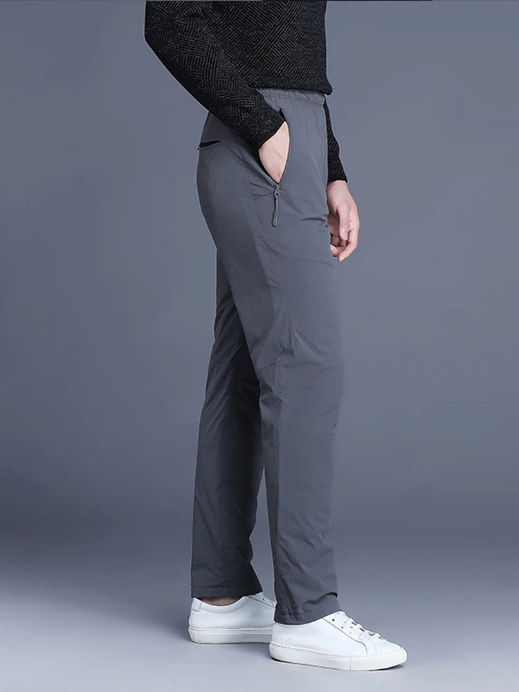 Men's Winter Padded Pants with 3 Zip Pockets 90% White Duck Down Windproof Warm Pants Snow Cold Thermal Down Trousers.