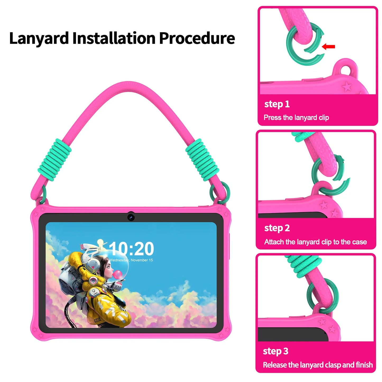 PRITOM Kids Tablet 7 inch Android 13 4GB (2+2 expandable) RAM 32GB ROM WiFi Bluetooth Learning Software Installed with Lanyard.