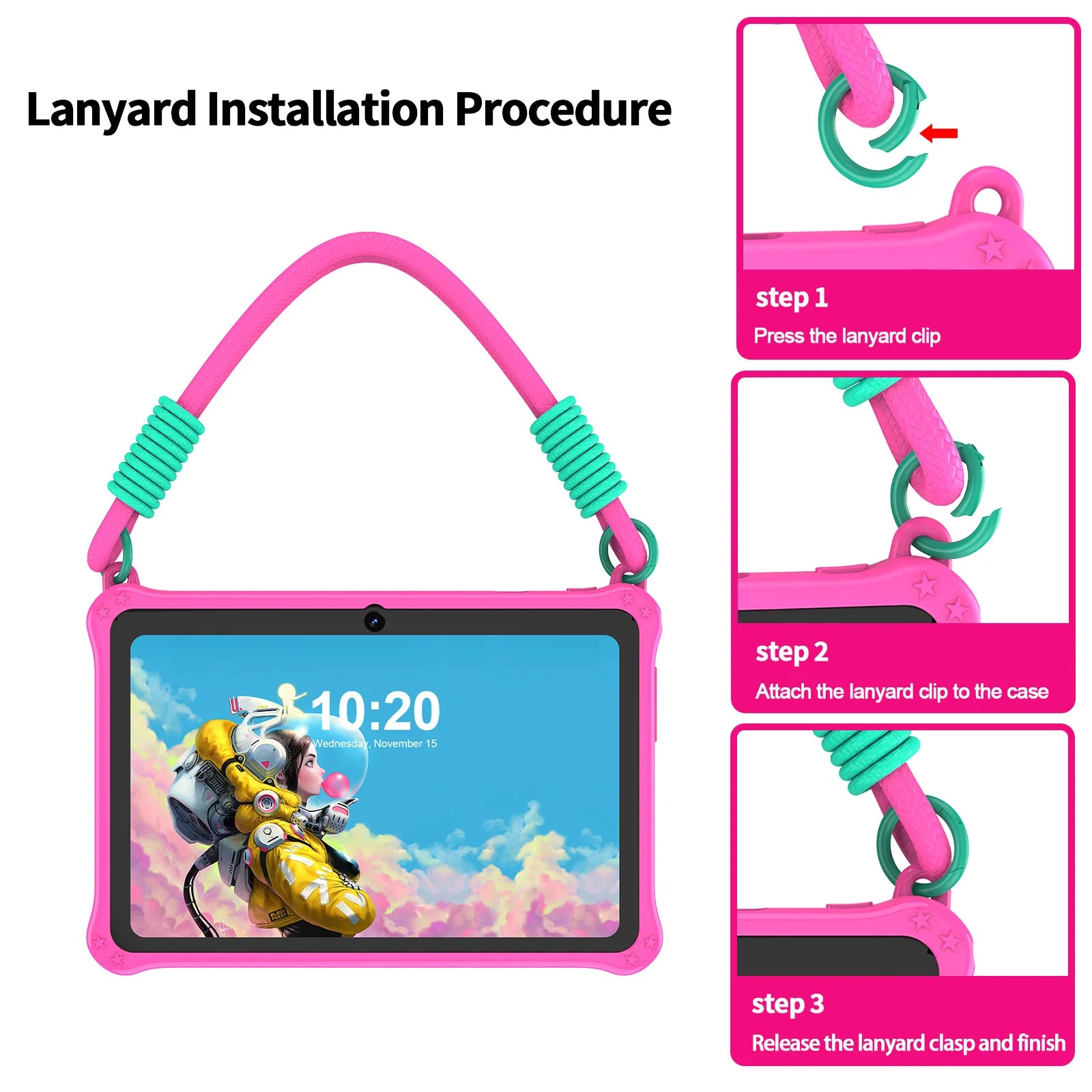 PRITOM Kids Tablet 7 inch Android 13 4GB (2+2 expandable) RAM 32GB ROM WiFi Bluetooth Learning Software Installed with Lanyard.