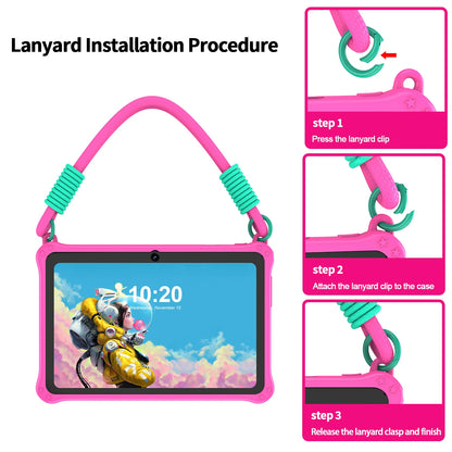 PRITOM Kids Tablet 7 inch Android 13 4GB (2+2 expandable) RAM 32GB ROM WiFi Bluetooth Learning Software Installed with Lanyard.