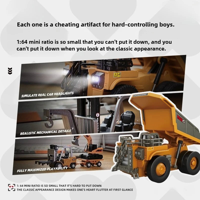RC Car 1/64 Full Scale Mini RC Engineering Vehicle Desktop Electric Remote Control Excavator Dump Truck Forklift Model Toy Gift.