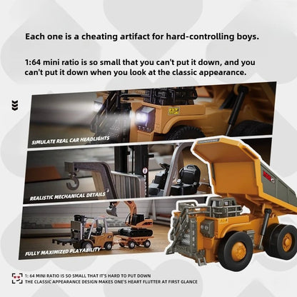 RC Car 1/64 Full Scale Mini RC Engineering Vehicle Desktop Electric Remote Control Excavator Dump Truck Forklift Model Toy Gift.