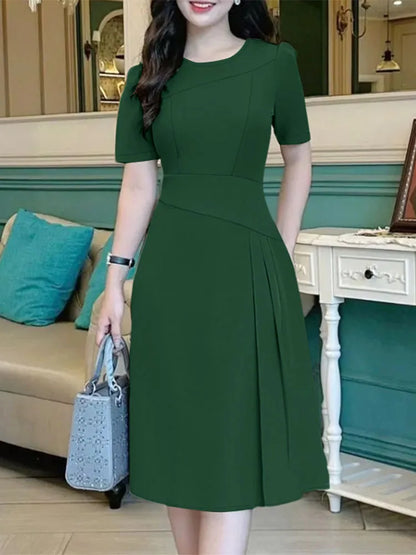 ZANZEA Elegante Büro Frauen Kleider Sommer Stilvolle Solide Party Arbeit Kleid Mode Kurzarm Plissee Vestidos Midi Sommerkleid