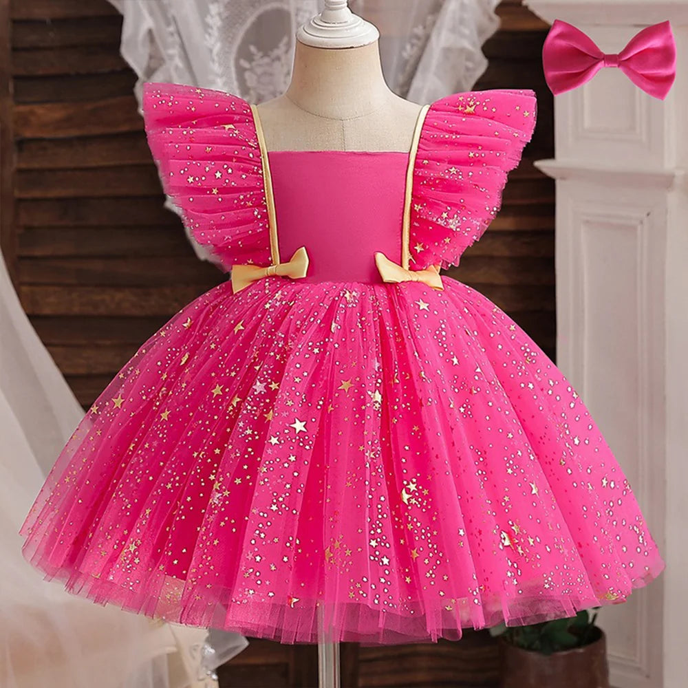 Hello Kitty Prinzessinnenkleid für Mädchen, Pailletten, Stern, Rüschen, Schleife, Tutu-Kleid, Baby, formelles Gala-Abschlussballkleid, Kinder-Abendparty-Kostüm.
