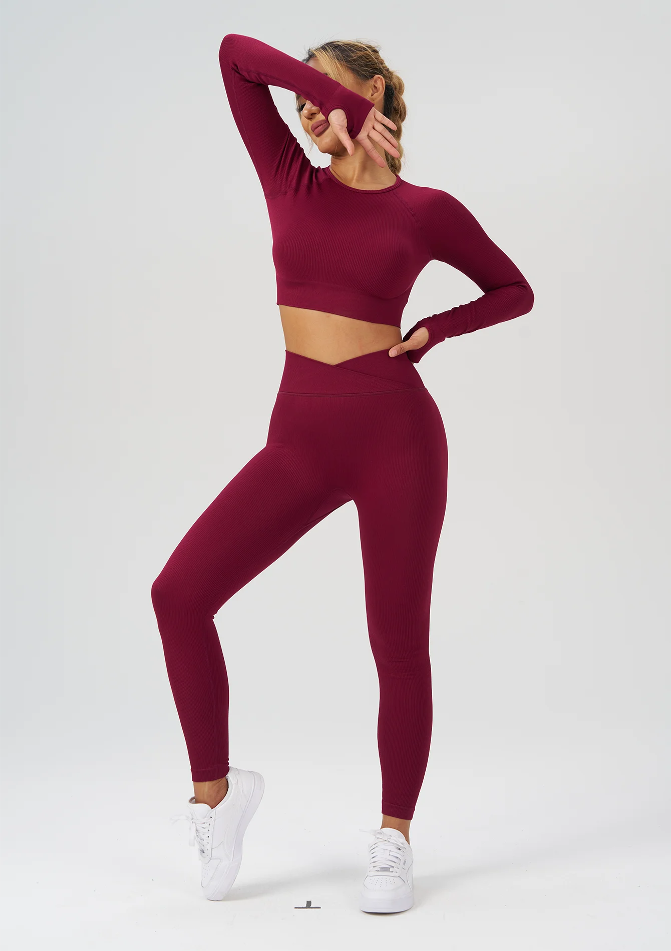 Woman Clothing Yoga Long Sleeve Top Sets Gym Leggings Pilate Yoga Women's Tracksuit Seamless Workout Clothes Outdoor Sportswears.