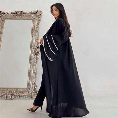 Eid Black Open Kimono Abaya Dubai Luxury 2024 Palestine Muslim African Dresses For Women Kaftan Dress Islam Robe Femme Musulmane.