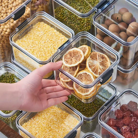 Transparent Storage Box Rectangular Stackable Food Grade Sealed Tank Seasoning Bottle Square Moisture-proof Storage Box Kitchen.