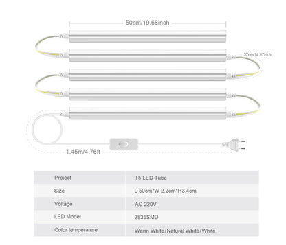 50cm T5 LED Tube Light AC85-265V, 2835 SMD Eye Protection No Flicker, Replace Fluorescent Light for Home, Office, Shop, Hotel.