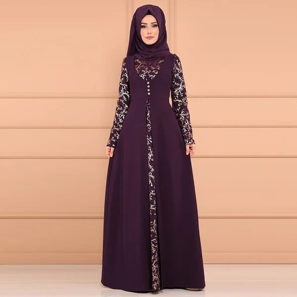 5XL Dubai Langarm Kleid Frauen Muslimischen Gefälschte Zwei Stück Party Kleider Ethnische Islamischen Kostüm Abaya Große Größe Kleidung.