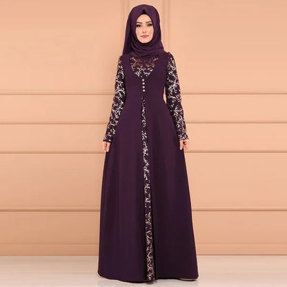 5XL Dubai Langarm Kleid Frauen Muslimischen Gefälschte Zwei Stück Party Kleider Ethnische Islamischen Kostüm Abaya Große Größe Kleidung.