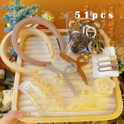 61pcs Set Korea Hair Bands Hair Claws Grab Hair Clip Large Intestine Hairpins Side Clip Elasticity Headbands Hair Accessories.