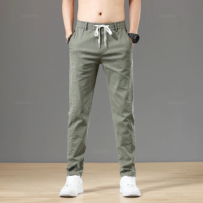 Autumn Cottom Men's Pants Fashion Classic Drawstring Elastic Waist Jogging Stretch Casual Grey Cargo Trousers Male 28-38