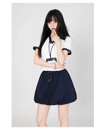 Korean College Style Half-length Shorts Floral Pants White Short-sleeved Set 2025 Versatile New Model Cotton V-neck T-shirt.