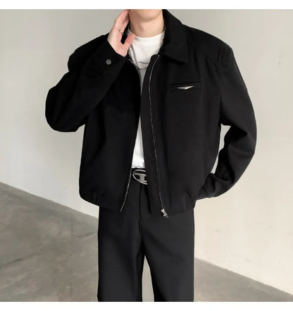 Short Jacket Men's Autumn Winter Handsome American Shoulder Pad Coat High-end Lapel Baseball Uniform.