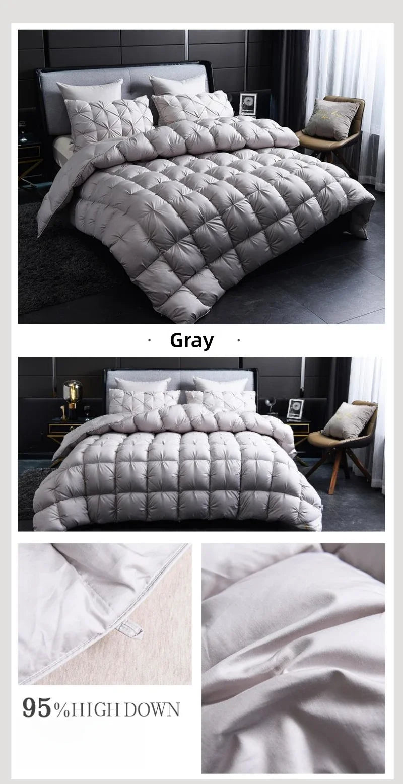 White Goose Down Comforter Warm Winter Thick 3D Bread Bed Blanket Luxury Pinch Pleated Filling for Quilts Single Double Duvet.