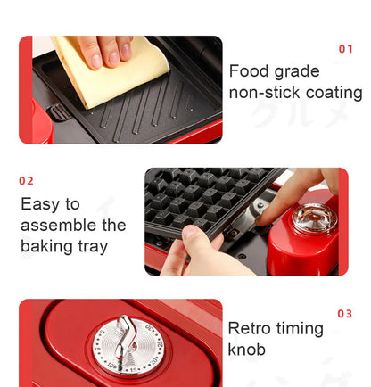 Electric Sandwich Maker Breakfast Machine Household Light Food Multi-Function Waffle Maker Takoyaki Toast Donut Pressure Toaster.