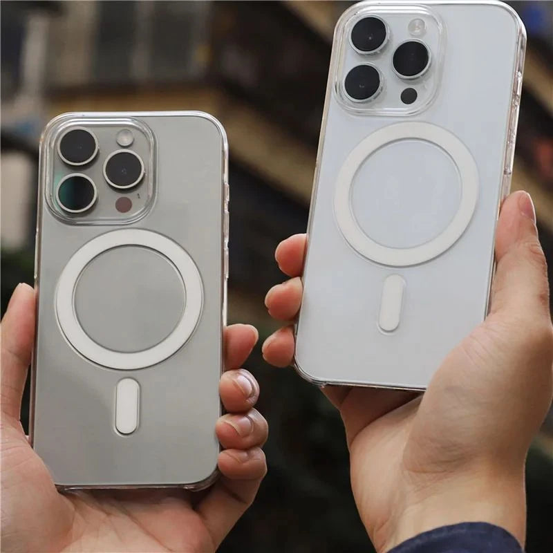 Original Transparent MagSafe Phone Case for iPhone 17 16pro max 15 16 Pro 13 14 Magnetic Wireless Charging Clear Hard PC Cover.