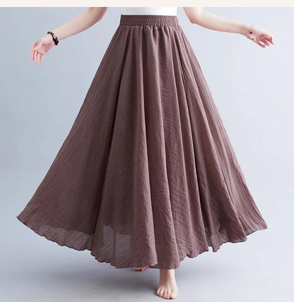 2023 new Summer Cotton Linen A-line Skirt Women Solid Color Loose High Waisted Long Skirts For Women Loose Vintage Ankle-length