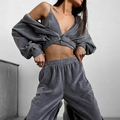 Fall Winter Women's Fashion Hooded Stand Collar Sweatshirt Set Casual Loose Fit Two Piece Streetwear Lounge Gym Ourdoor Outfit