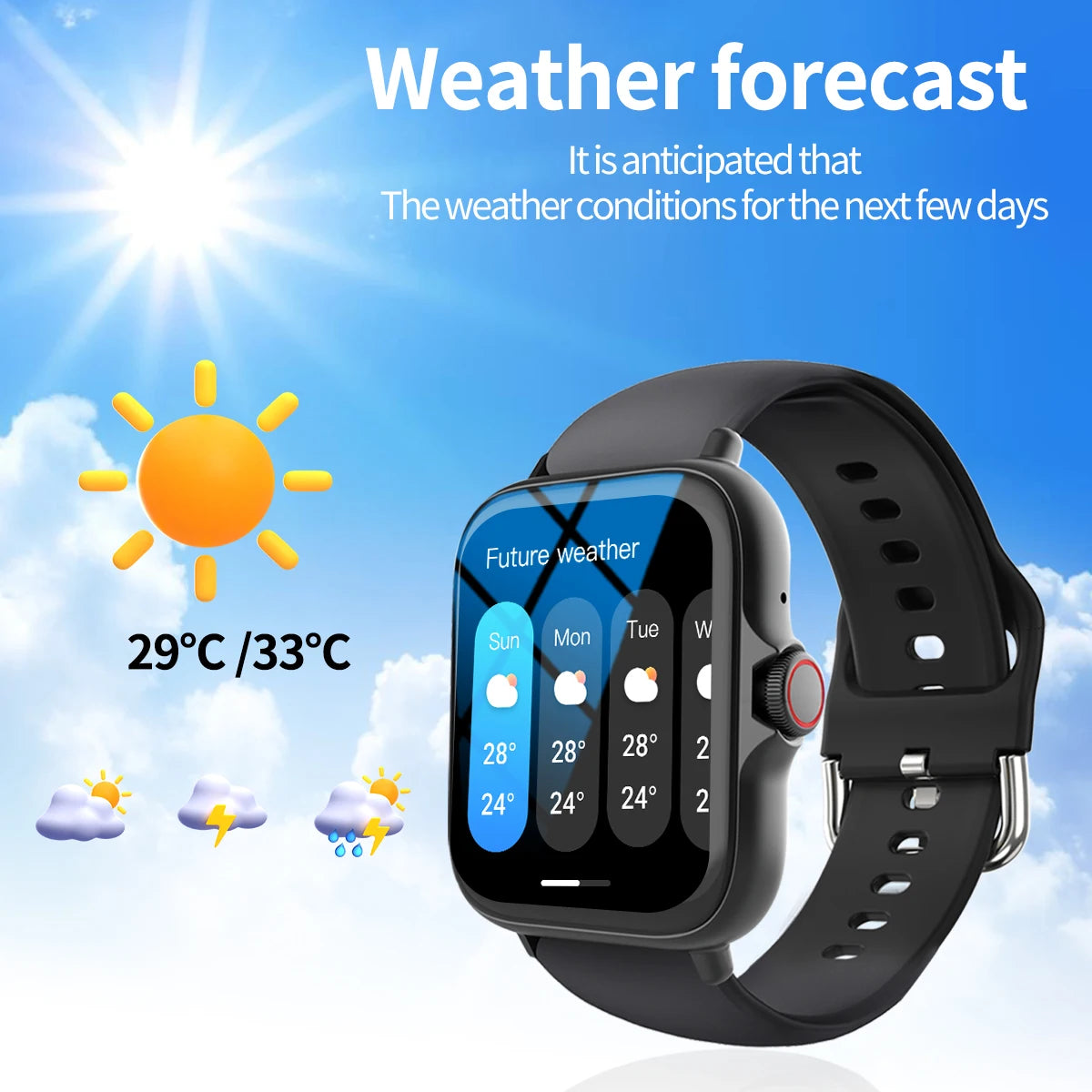 Smart watch with full touch screen, call, message reminder, music control and other functions, compatible with iPhone/android mo.