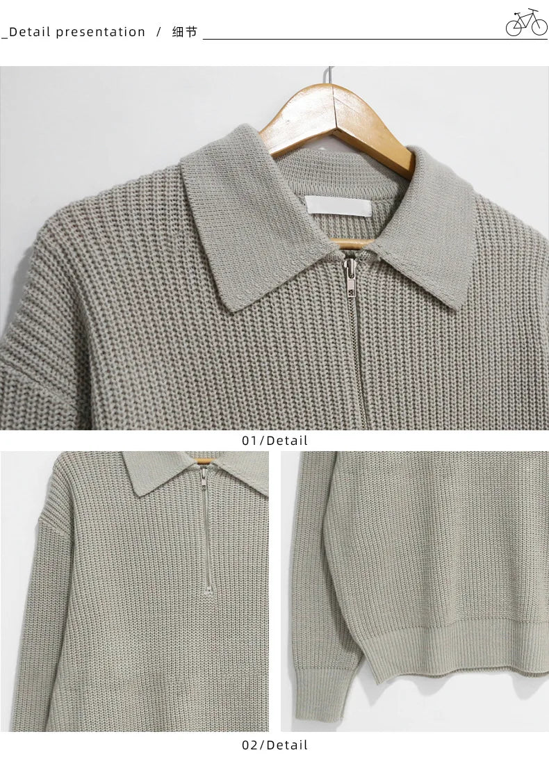 Half Zipper Sweater Men's Autumn and Winter Japanese Retro Korean Lapel Sweater Loose Casual Thread Trend