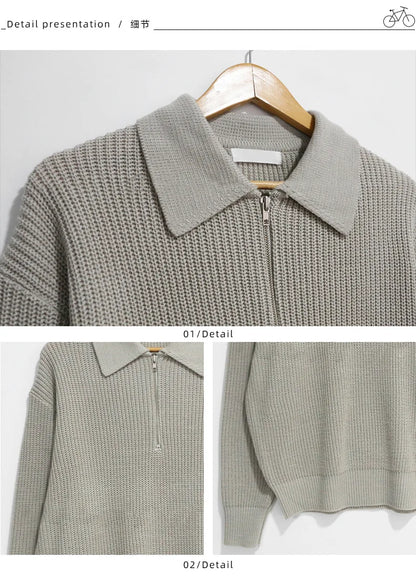 Half Zipper Sweater Men's Autumn and Winter Japanese Retro Korean Lapel Sweater Loose Casual Thread Trend