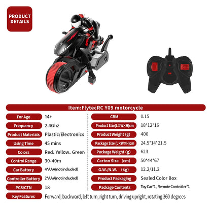 New Stunt Motorcycle 360 ° Rotation Remote Control Car High-Speed Drift Rc Racing Boy Toy Car Model Christmas Halloween Gift.