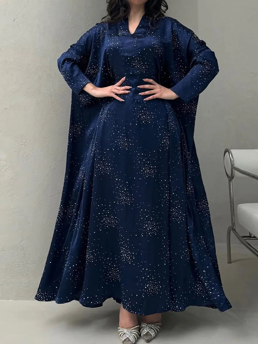 Women Ramadan Eid Arabic Dubai Abaya Luxury Muslim Fashion Hot Beading Long Dress Kaftan Robe Femme Islam Prayer Clothing Kebaya.