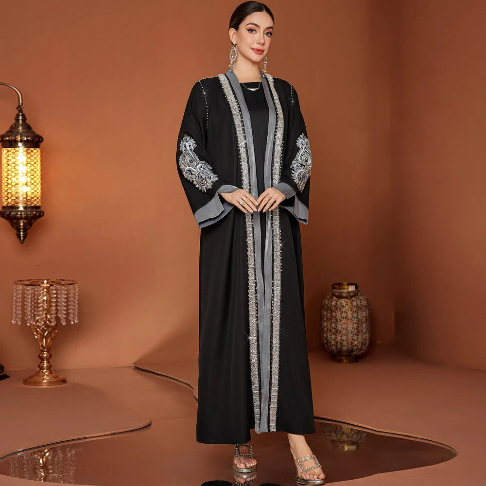 Ramadan Eid Open Abaya Damen Dubai Luxury Fashion Muslim Kimono Dress Kaftan Robe Femme Prayer Clothes Women Clothing Kebaya