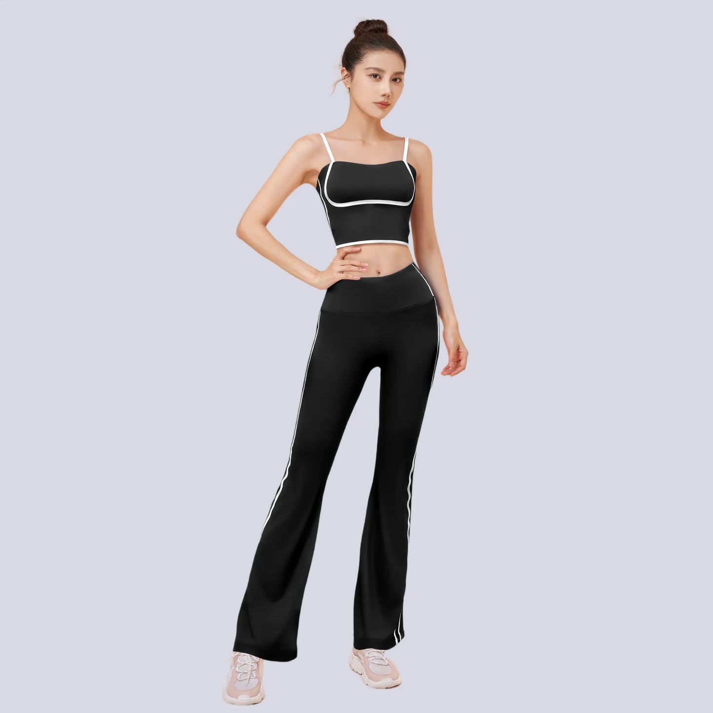 2025 New Striped Fashion Yoga Set Women Gym Clothes Sexy Sports Bra High Waist Yoga Flared Pants Running Hip Lift Fitness Pants