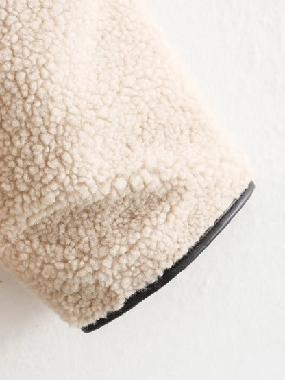 Women's Faux Wool Warm Loose Jacket Coat Retro Round Neck Single Breasted Double Pocket Casual Overcoat Winter Female Chic Coat