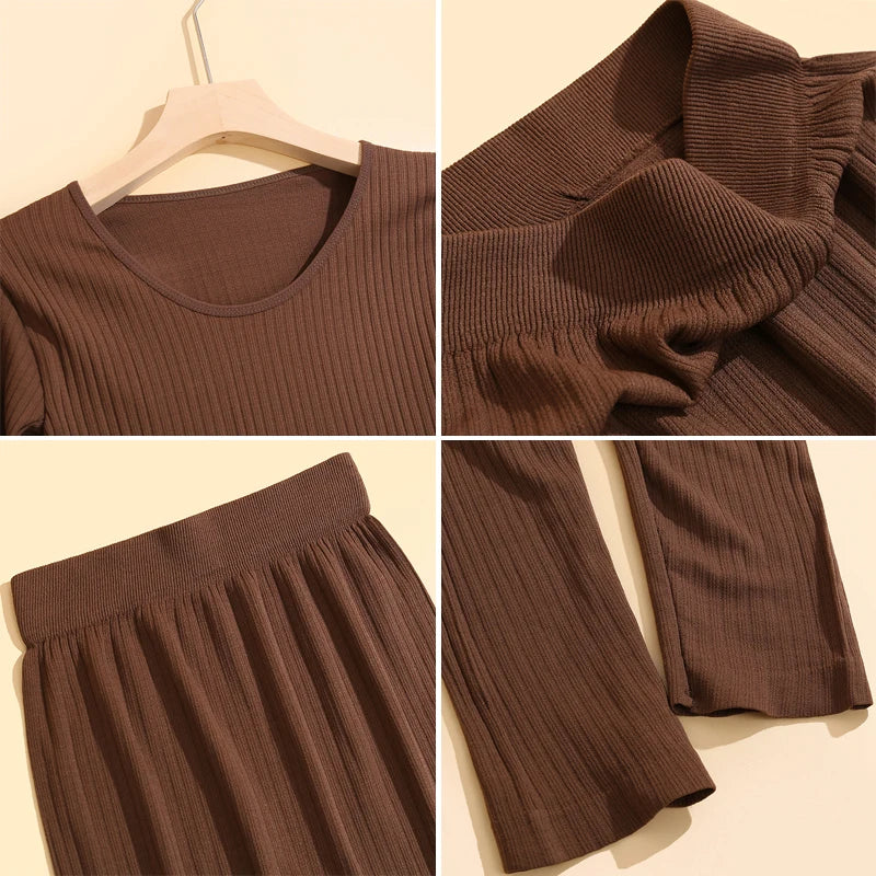 Frauen Thermo Unterwäsche Winter Langarm Winterkleid ung nahtlose Thermo Unterwäsche Intim Set Frau dicke 2 Stück Nachtwäsche.