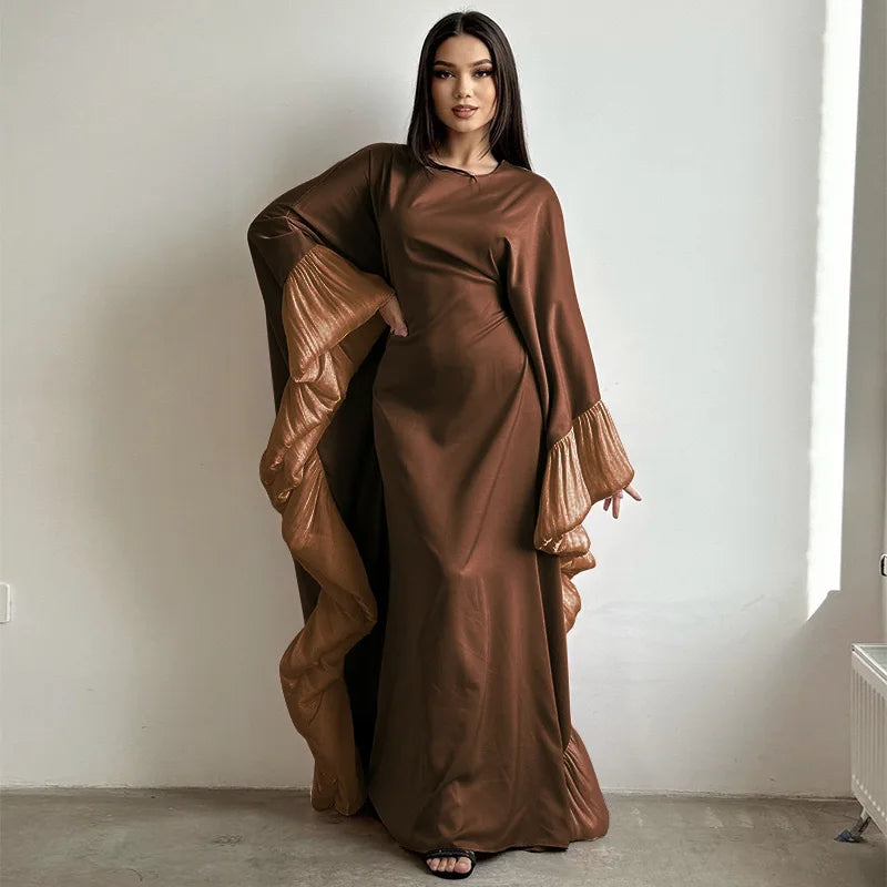 2025 Eid Arabic Muslim Women Modest Dress Luxury Dubai Abaya Islamic Party Lace-detailed Sleeves Robe Festival Turkey Outfit.