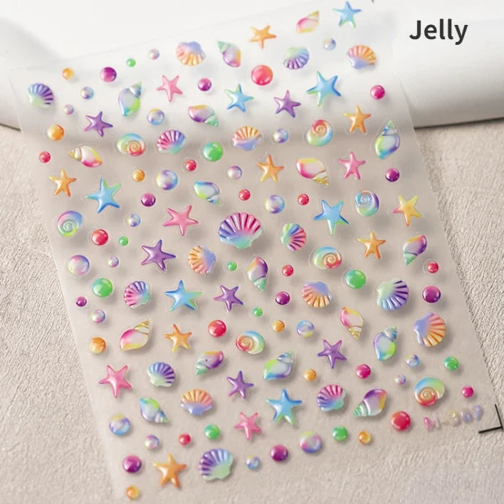 Ocean Theme 5D Nail Sticker Summer Beach Seashells Starfish Conch Scallop Shell Coral Self Adhesive Decoration Manicure Decal