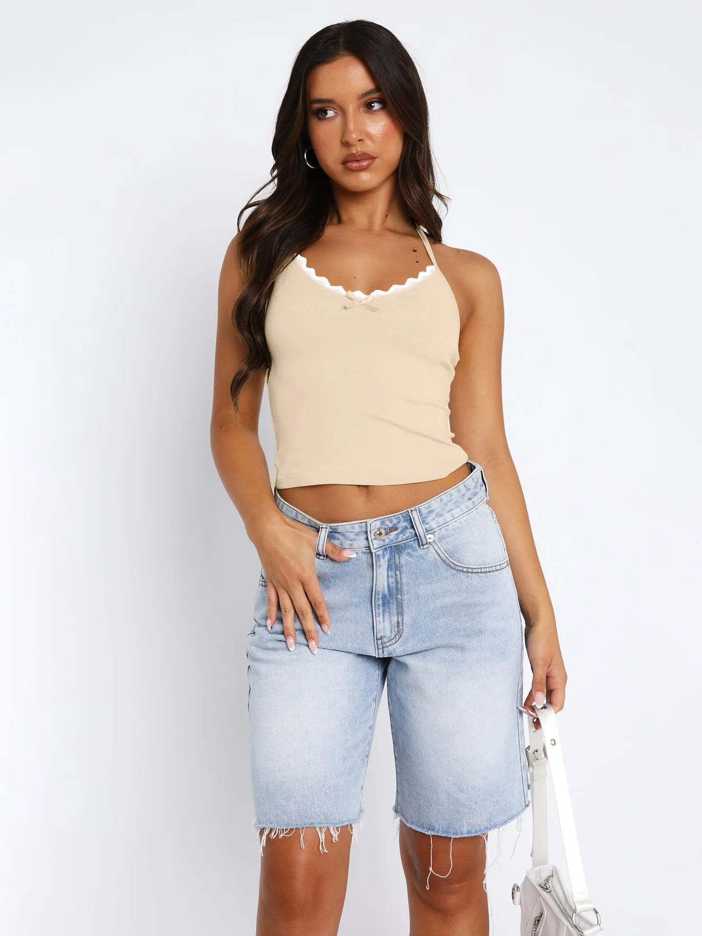 Neue Hals hängende Weste Damen Y2K Sexy Crop Top mit freiliegendem Nabel BM Strapsbasis und ärmelloses Slim Fit Top Tank Top.
