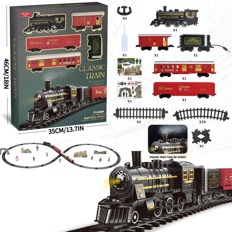 Kids Electric Steam Train Toy Rail High-Speed Rail Parking Lot Model Family Reunion Party Game Boy EMU Birthday Gift.
