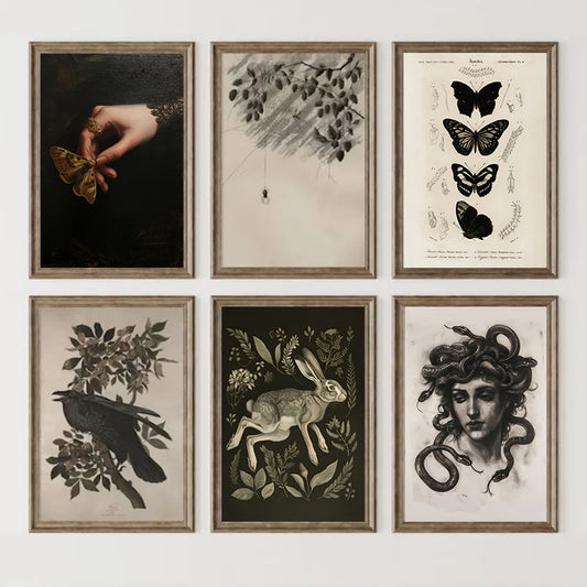 Dark Academia Woodland Moth Medusa Portrait Victorian Gothic Aesthetic Poster Canvas Painting Wall Art Pictures Home Decor Gift.