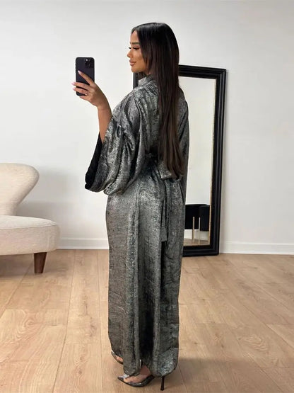 Ramadan Satin Shimmer Abaya Damen Dubai Luxury Islam Muslim Kaftan Dresses Kebaya Abayas For Women Robe Musulmane Femme Vestidos.