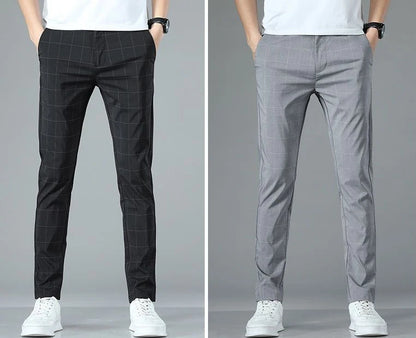 Male Suit Trousers Check Cooling Ice Silk Plaid Straight Up Clothes Offer Slacks Designer Men's Summer Pants Fabric 2025 Classic.